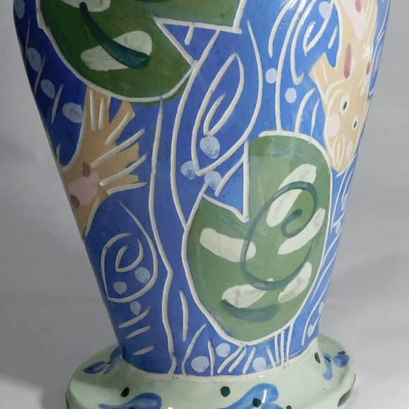 Studio Pottery VASE - Colorful Arts and Crafts Vase signed \